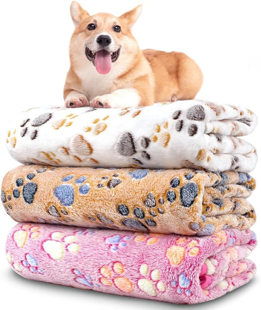 Dog Blankets for Small Medium Dogs Washable, 3 Pack Pet Blanket Washable 30" x 20", Fuzzy Soft Puppy Throw Cover for Kennel Crate Bed
