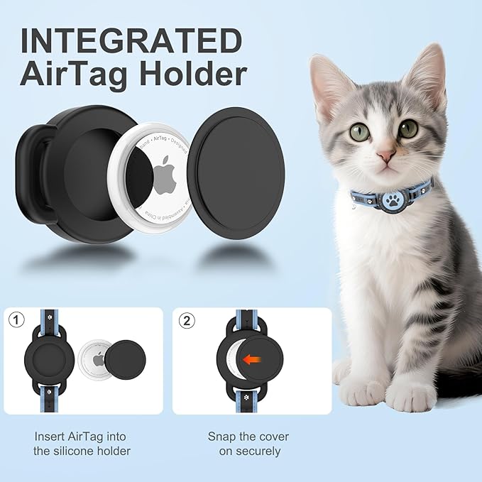 Airtag Cat Collar Breakaway, Reflective Cat Collar with AirTag Holder and Bell, Compatible with Apple Air Tag, Comfortable Padding, Adjustable, Durable (Blue, S)
