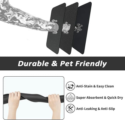 Dog Food Mat - Absorbent Cat Mat for Food and Water, No Stains Pet Feeding Bowl Mat, Easy to Clean Pet Placemats, Quick Dry Dog Water Dispenser Mat for Messy Drinkers | Black 12"x 19"