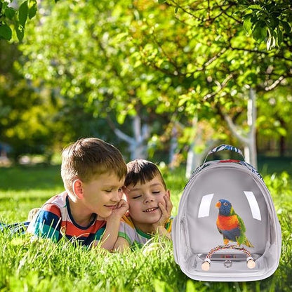 Bird Traval Carrier Cage, Clear Space Capsule Astronaut Backpack to Carry Parakeet Cockatiel Parrot with Metal Tray Wooden Perch and Bird Feeder, Vet Transport Book Bag Floral Printed