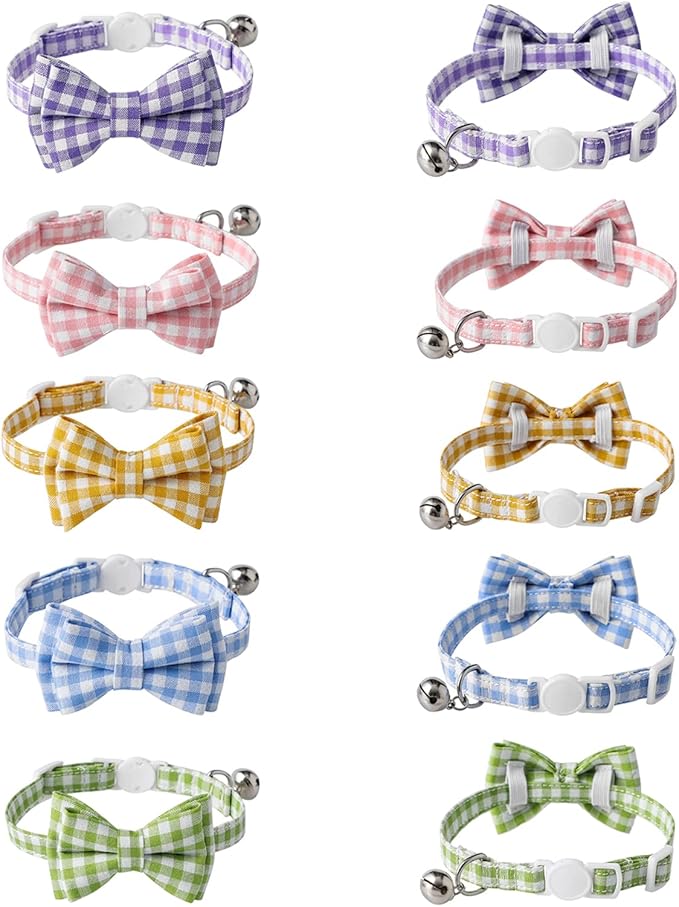 AIITLE Breakaway Cat Collar with Cute Bow Tie and Bell, Detachable Adjustable Safety Collars for Girl Cats and Boy Cats, Kittens, Puppy, Soft Stylish Plaid Patterns Cat Collars,Blue