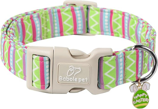 Easter Dog Collar for Small Dogs - Brightly Colored Stripe Easter Collars for Boy Girl Dogs, Adjustable Spring Holiday Pet Collars with Quick Release Buckle S