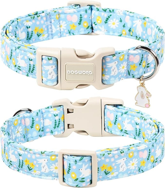 DOGWONG Easter Dog Collar-Cute Easter Rabbit Bunnies Egg Dog Collar, Adjustable Soft Easter Dog Collar for Medium Large Dogs, XL