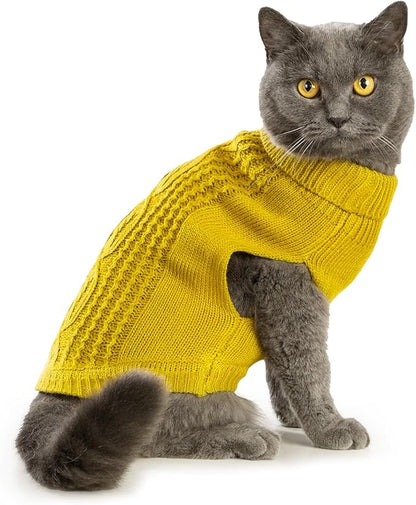 Stretchy Cat Sweater - 17 Colors & 6 Sizes | Snug Winter-Ready Knit for Boy/Girl Cats & Kittens(Dark Yellow, Large)