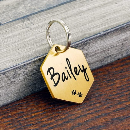 Ultra Joys Dog ID Tag, Custom Stainless Steel Dog Tag, Personalized Dog Tag, Small (1.25'' Dia), Gold, Brushed Finish