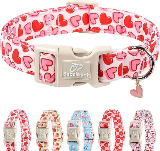 Valentines Dog Collar for Large Dogs - Pink Valentine Hearts Dog Collars, Girly Love Female Dogs Collars, Lightweight Adjustable Cute Puppy Collar with Quick-Release Buckle XL