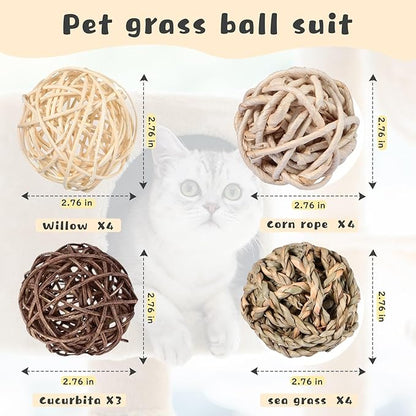 Skylety 15 Pieces Small Animal Chew Balls Rabbits Bunny Treat Chew Toys Guinea Pigs Chinchilla Balls Rolling Activity Play Grass Toys for Pet Teeth Grinding Gnawing Biting (Classic Style,2.76")