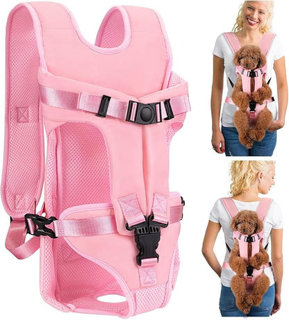 Dog Carrier Backpacks, Adjustable Dog Backpack Carrier, Legs Out Easy-fit Dog Chest Carrier for Medium Small Dogs, Hands Free Dog Front Carrier for Hiking, Cycling（Pink M）
