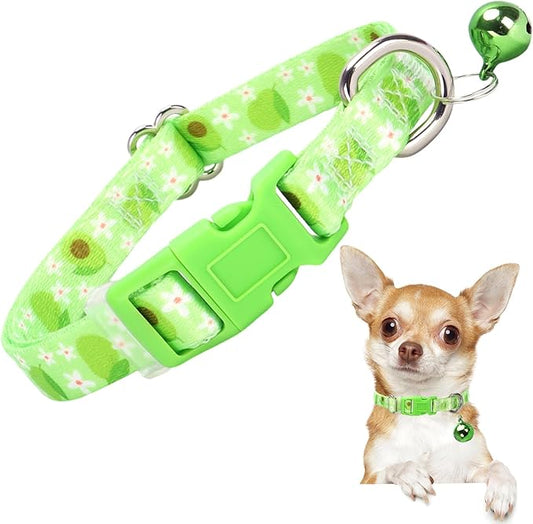 Small Dog Collar with Bell - Durable Nylon Collar for Small Breeds,Adjustable Cute Fruit Pattern Collar for Chihuahua Pomeranian Yorkie, Heavy-Duty for Active Puppie（Avocado S）