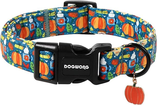 DOGWONG Fall Pumpkin Dog Collar, Fall Maple Leaf Dog Collars Adjustable Halloween Pumpkin Dog Collars for Small Medium Large Dogs L