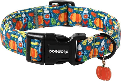 DOGWONG Fall Pumpkin Dog Collar, Fall Maple Leaf Dog Collars Adjustable Halloween Pumpkin Dog Collars for Small Medium Large Dogs M