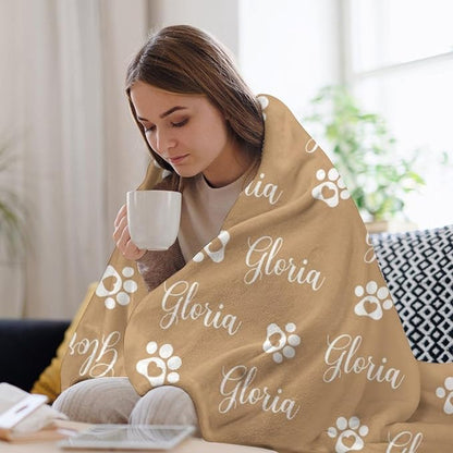 Personalized Paw Print Dog Blanket with Pet Name Face-Custom Puppy Blankets with Picture for Dogs-Customized Dog Memorial Throw Fleece Blanket-Loss of Pets Supplies Sympathy Gift for Bed Sofa Travel
