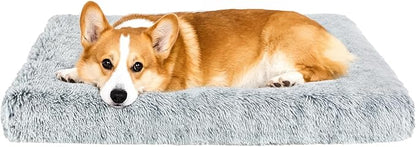 Fluffy Orthopedic Dog Beds for Small Dogs with Washable Removable Cover Dog Crate Bed Egg Crate Foam Support Plush Pet Pad Mat with Anti-Slip Bottom(Grey,30 * 20)