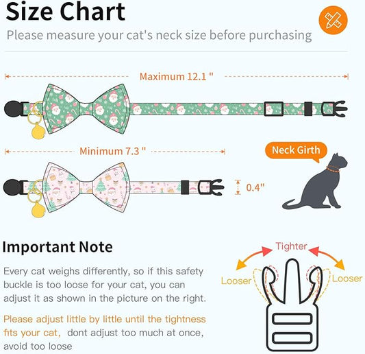 2 Pack Christmas Cotton Cat Collar with Bow Tie and Bell for male Female Cats,Soft Fancy Breakaway Kitty Kitten Collar with Tree & Santa Patterned Design for Boy Girl Cats. (Tree & Santa Claus)