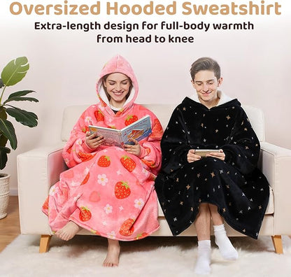 Mewaii Wearable Blanket Hoodie for Adults, Warm Sherpa & Soft Flannel Long Sweatshirt with Giant Pocket, Cozy Gifts for Women