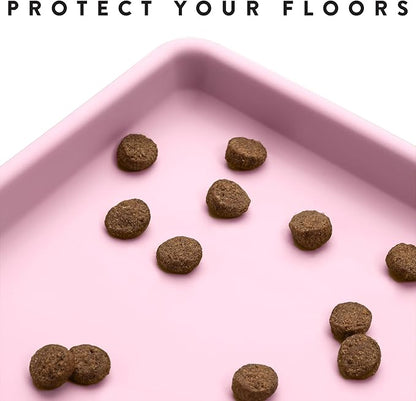 CatGuru Cat Food Mat, Small & Large Pet Feedingd Mat, 100% Waterproof Cat Mats for Food and Water, Silicone Mats for Pet Bowls, Non-Slip Placemat for Water Bowl or Fountain (Small, Pink)