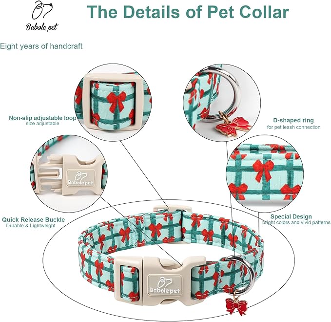 Christmas Dog Collar for Medium Dogs - Cute Festive Plaid with Red Bow Christmas Collars for Dogs, Soft Adjustable New Year Dog Collars with Quick Release Buckle M