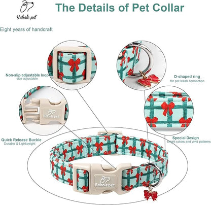 Christmas Dog Collar for Medium Dogs - Cute Festive Plaid with Red Bow Christmas Collars for Dogs, Soft Adjustable New Year Dog Collars with Quick Release Buckle M