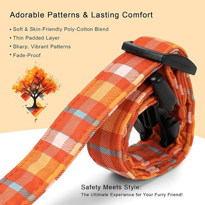 Fall Dog Collar Cute Orange Plaid Puppy Collar - Light Comfortable Adjustable Pet Collars for Small Medium Large Girl Boy Dogs M
