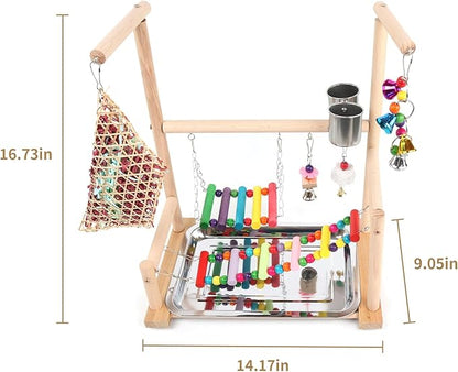 Bird Playground, Playstand for Parrot Cage Accessories (A Ladder with chew Toy)