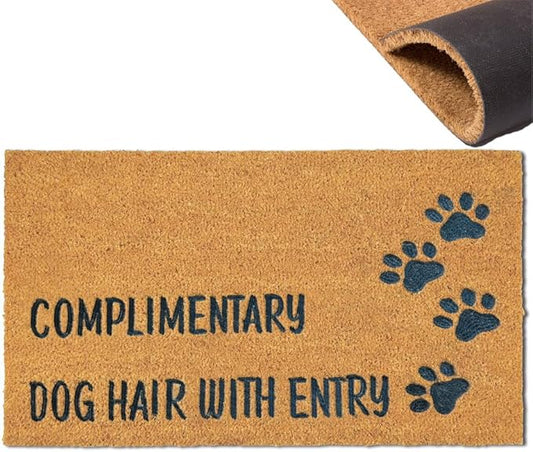Assaoy COMPLIMENTARY Dog Hair with Entry Funny Door Mats Outside Coir Doormat for Home Entrance,Front Door mat,Indoor Entrance Embroidered Welcome Rubber Rugs Home Christmas Decor 30”x 18”