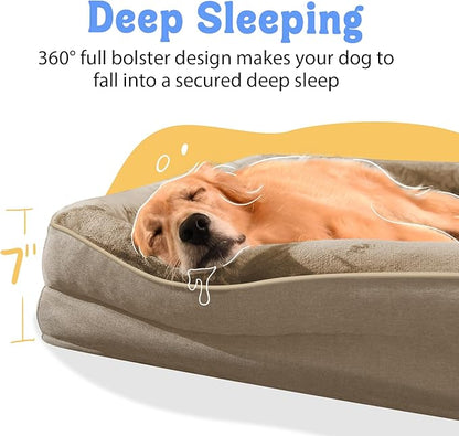 Dog Bed for Medium Large Size Dogs - Memory Foam Soft Pet Couch Sofa with Removable Cover Waterproof Bolster