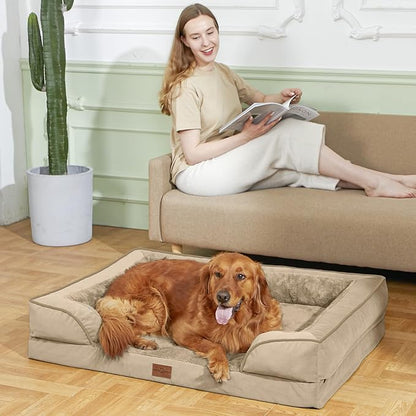Comfort Expression Orthopedic Dog Bed for Extra Large Dogs 48x30 Inch, Waterproof Egg Crate Foam XXL Pet Bed with Removable Bolsters, Dog Couch with Washable Cover & Non-Slip Bottom, Light Brown
