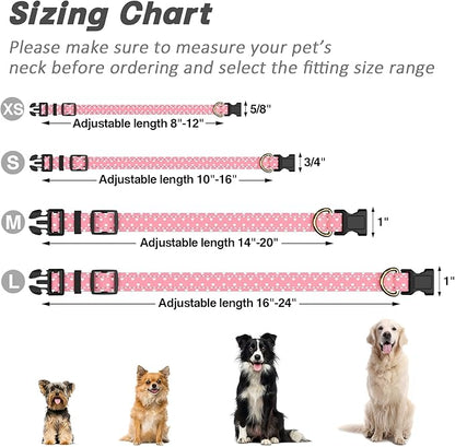 Reflective Dog Collar for Medium Dogs, Cute Adjustable Heavy-Duty Nylon Puppy Collars for Boy and Girl Female, Soft Pet Accessories with Quick Release Buckle, Neck 14-20", Pink Hearts
