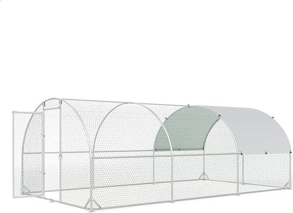 4ever2buy Large Metal Chicken Coop with Run Walk-in Poultry Cage Chicken Runs House Pen Cage Dome Roofed Chicken Coops with Anti-Ultraviolet Cover for Outdoor Backyard Farm Use 9.5'W x 19.3'L x 6.3'H
