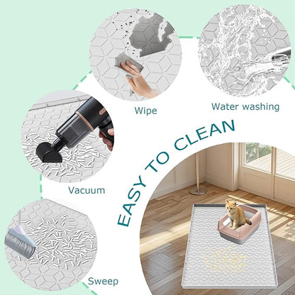 Cat Litter Mat for Litter Box, Silicone Large Cat Litter Trapping Mat - 28x22 in, Waterproof & Non-Slip, Durable & Easy Clean, Light Gray
