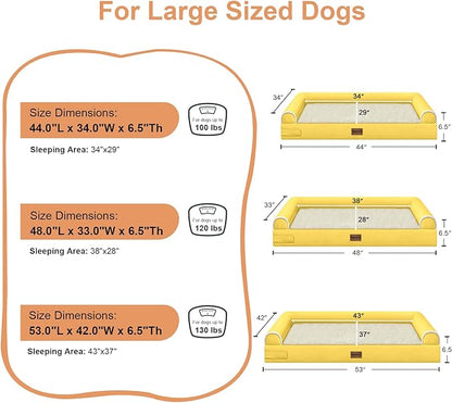 Large Dog Bed Orthopedic Washable: Jumbo Dog Bed Bolster Extra Large Dogs Egg Crate Foam Sofa Couch Waterproof Removable Cover - Ginger