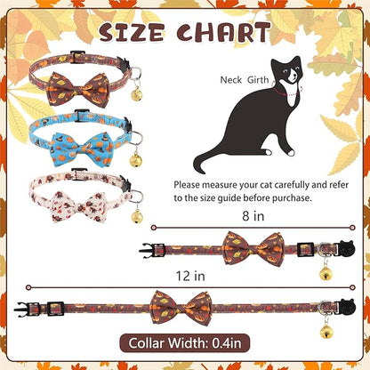 KOOLTAIL Cat Collar with Bow Tie and Bell - 3 Pack Cute Cat Collars Breakaway with Food Pattern, Cute Adjustable Kitten Collar with Safety Buckle for Girls Boys Kitty