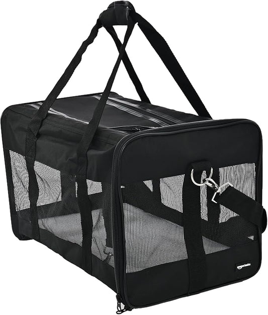 Amazon Basics Airline Approved Soft-Sided Mesh Pet Travel Carrier with Shoulder Strap, Portable, Washable Removable Fleece Pad for Dog, Cat, up to 16 pounds, 16.5" L x 10.6" W x 11" H, Black