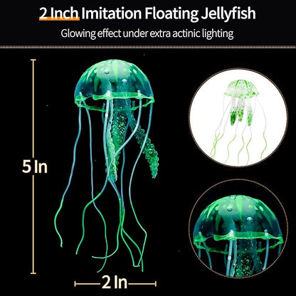 Uniclife 4 Pack Fish Tank Decorations Glowing Effect Aquarium Décor Small Silicone Artificial Jellyfish Coral Plant Ornament