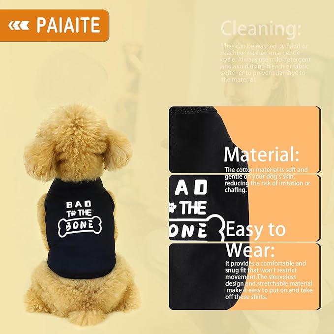 Discover Cozy Cotton Canine Wear: Soft, Lightweight, and Breathable Dog Shirt Vest with Eye-Catching Graphics(Bad to The Bone), Keeping Your Furry Friend Warm and Comfy! Black L