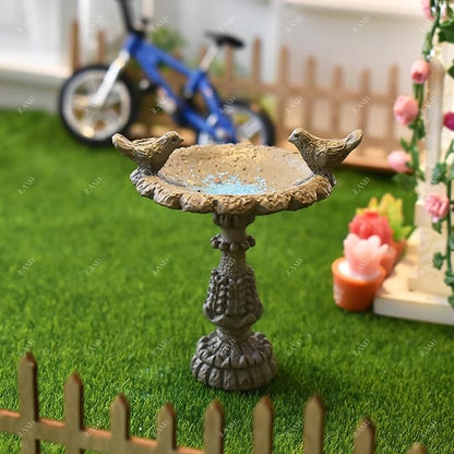 iLAND 1/12 Scale Fairy Garden Accessories Outdoor Miniature Birdbath Fountain & 2 Lion Wall Reliefs Mini Ornaments for Garden Dollhouse Décor Dollhouse Accessories
