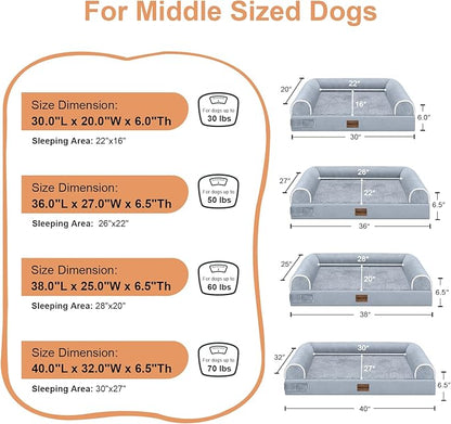 Large Dog Bed Orthopedic Washable: Beds Bolster XL Bed Large Big Dogs Egg Crate Foam Couch Sofa Waterproof with Removable Cover
