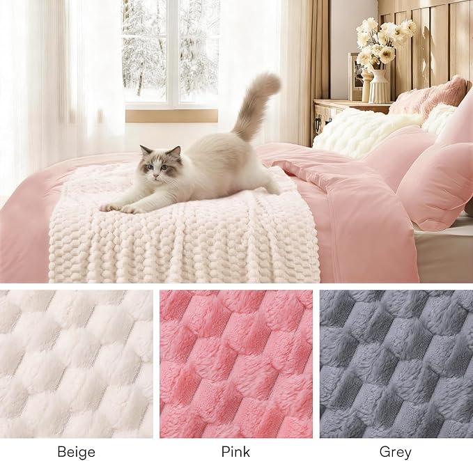 Luciphia Soft 300GSM Fleece Pet Blanket for Small Medium Large Dogs Washable 3D Textured Flannel Cat Puppy Decorative Furniture Protector Throw Durable White, L(41''x31'')