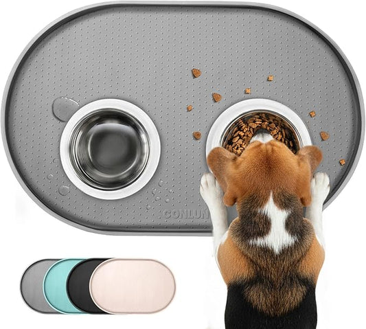 Dog Food Mat,Raised Edges Pet Food Mats for Spill Containment,BPA-Free Silicone Cat Dog Feeding Mat for Floor Waterproof,Rubber Pet Placemats for Food and Water Bowls 1/2 Inch