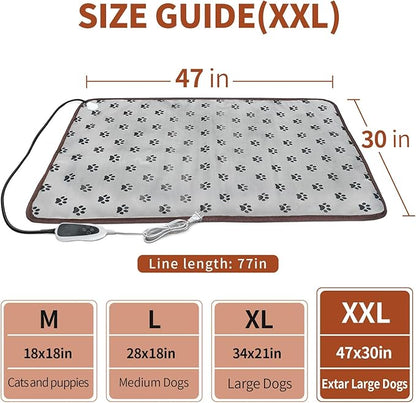 Extra Large Dog Heating Pad 47x30 in with Smart Thermostat Switch and Power Line Protection Tube,Obtained MET and UL Dual Certification,Waterproof Pet Heating pad-Paw Print