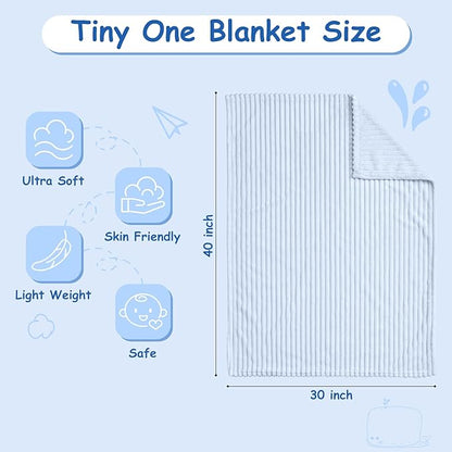Soft Fleece Baby Blanket Ultra Cozy Blue Baby Blankets for Boys Warm and Lightweight Infant Toddler Newborn Receiving Gift with Reversible Stripes for Crib Stroller, 30x40 Inch, Light Blue