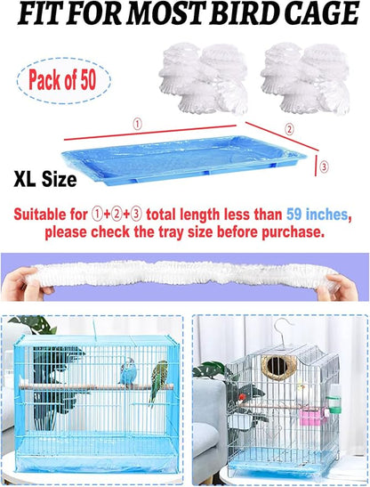 50 Pcs Large Disposable Bird Cage Liners, 34'' X 22'' Plastic Parakeet Cage Liner Bag Birds Cage Tray Liners Universal Film Bird Cage Accessories for Finches Canaries Cockatiels Birdcage