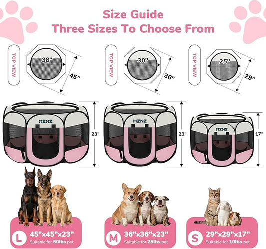 Dog Playpen, Portable Puppy Pet Crate Indoors for Small/Medium/Large Dogs Cats Rabbits, Foldable Dog Cage Enclosure for Outdoor, Pop Up Dogs Tent Kennel with Carrying Case, Pink