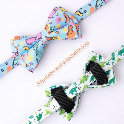 Faygarsle 2 Pack Cat Collar with Bell Breakaway Bowtie for Male Female Cats Soft Fancy Blue Green Dinosaurs Pattern Spring Summer Cat Collar for Boy Girl Cats
