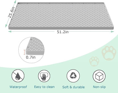 Cat Litter Mat for Litter Box, Silicone Large Cat Litter Trapping Mat - 51.2x25.6 in, Waterproof & Non-Slip, Durable & Easy Clean, Light Gray