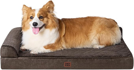EHEYCIGA Large Dog Bed Memory Foam for Crate, Orthopedic Dog Bed Large Size Dogs with Washable Removable Cover, Waterproof Pet Sofa Couch with Nonskid Bottom, 35x22x6, Brown