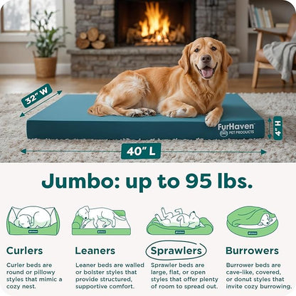 Furhaven Water-Resistant Cooling Gel Dog Bed for Large Dogs w/ Removable Washable Cover, For Dogs Up to 95 lbs - Indoor/Outdoor Logo Print Oxford Polycanvas Mattress - Deep Lagoon, Jumbo/XL