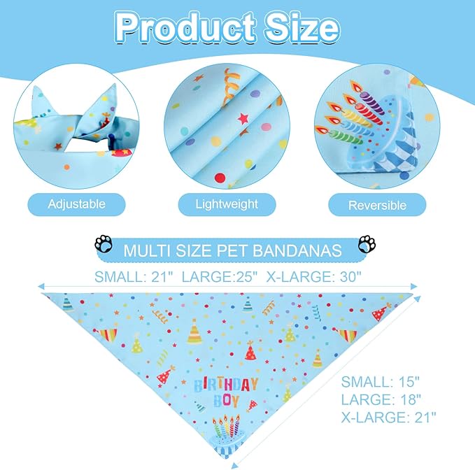 Dog Birthday Party Supplies with Hat Bandana Numbers, Light Blue Dog Birthday Set for Large Medium Pets Puppy Boy