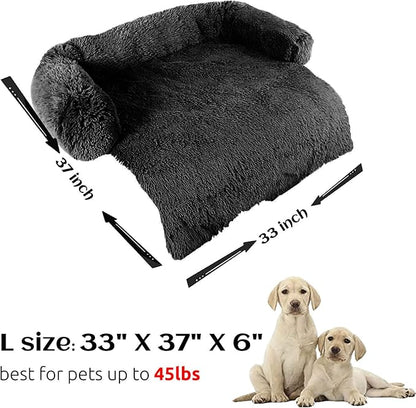 HachiKitty Dog Sofa Bed Cover, Plush Couch Protector, Washable Pet Mat (Large Black)