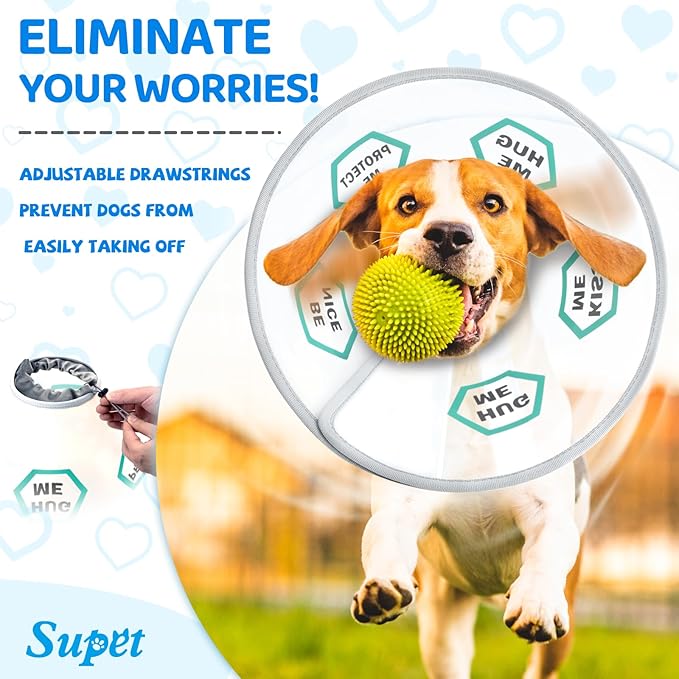 Supet Dog Cone Collar After Surgery to Stop Licking: Adjustable Recovery Elizabeth Collar Alternative for Large Medium Small Dogs, Plastic Pet Head Neck Cone (2XL)